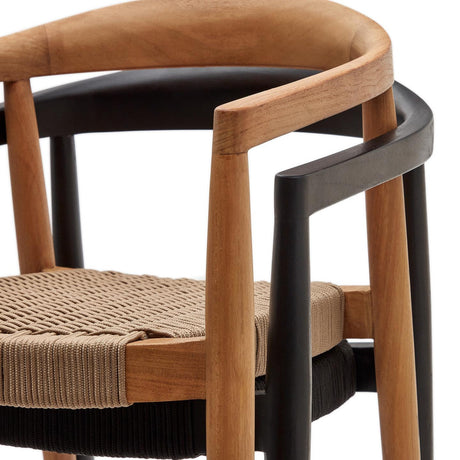 Ydalia stapelbarer Outdoor-Stuhl aus massivem Teakholz schwarzes Finish schwarzes Seil - ZEN ZONE