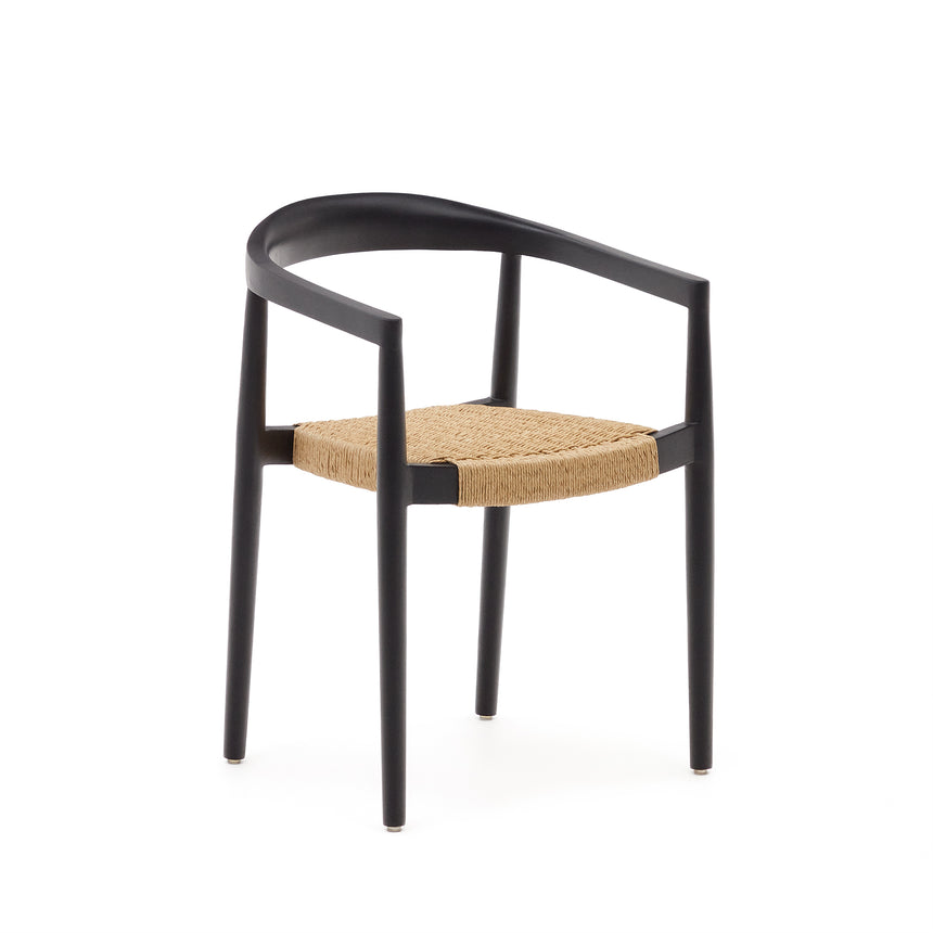 Ydalia stapelbarer Outdoor-Stuhl massives Teakholz schwarz Seil aus synthetischem Rattan - ZEN ZONE Furniture