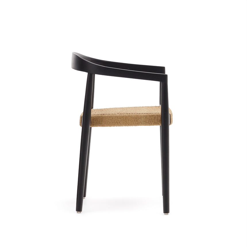 Ydalia stapelbarer Outdoor-Stuhl massives Teakholz schwarz Seil aus synthetischem Rattan - ZEN ZONE Furniture