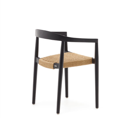 Ydalia stapelbarer Outdoor-Stuhl massives Teakholz schwarz Seil aus synthetischem Rattan - ZEN ZONE Furniture