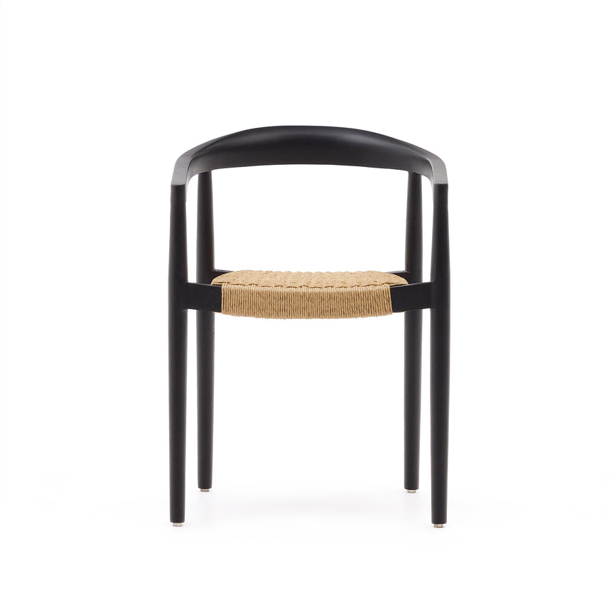 Ydalia stapelbarer Outdoor-Stuhl massives Teakholz schwarz Seil aus synthetischem Rattan - ZEN ZONE Furniture