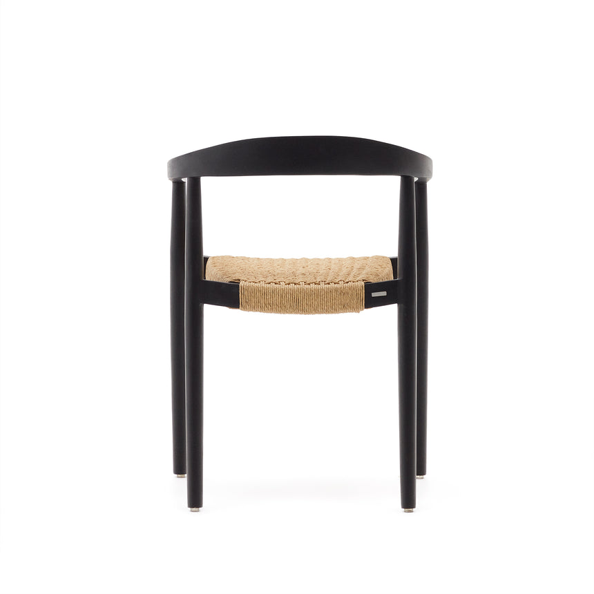 Ydalia stapelbarer Outdoor-Stuhl massives Teakholz schwarz Seil aus synthetischem Rattan - ZEN ZONE Furniture