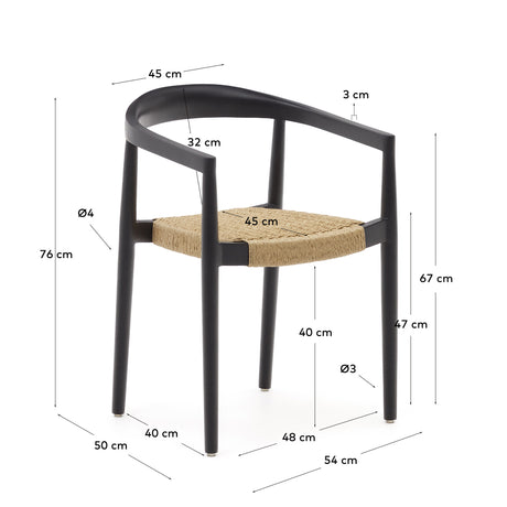 Ydalia stapelbarer Outdoor-Stuhl massives Teakholz schwarz Seil aus synthetischem Rattan - ZEN ZONE Furniture