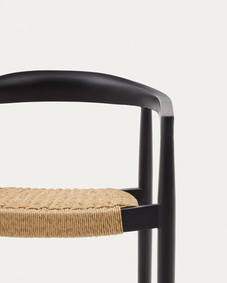 Ydalia stapelbarer Outdoor-Stuhl massives Teakholz schwarz Seil aus synthetischem Rattan - ZEN ZONE Furniture