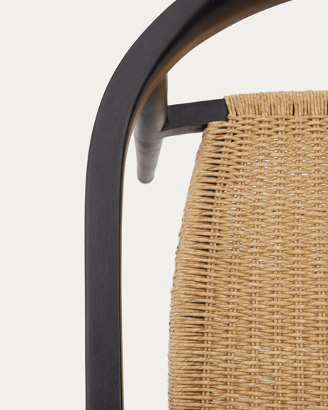 Ydalia stapelbarer Outdoor-Stuhl massives Teakholz schwarz Seil aus synthetischem Rattan - ZEN ZONE Furniture