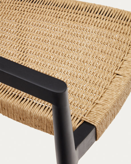 Ydalia stapelbarer Outdoor-Stuhl massives Teakholz schwarz Seil aus synthetischem Rattan - ZEN ZONE Furniture