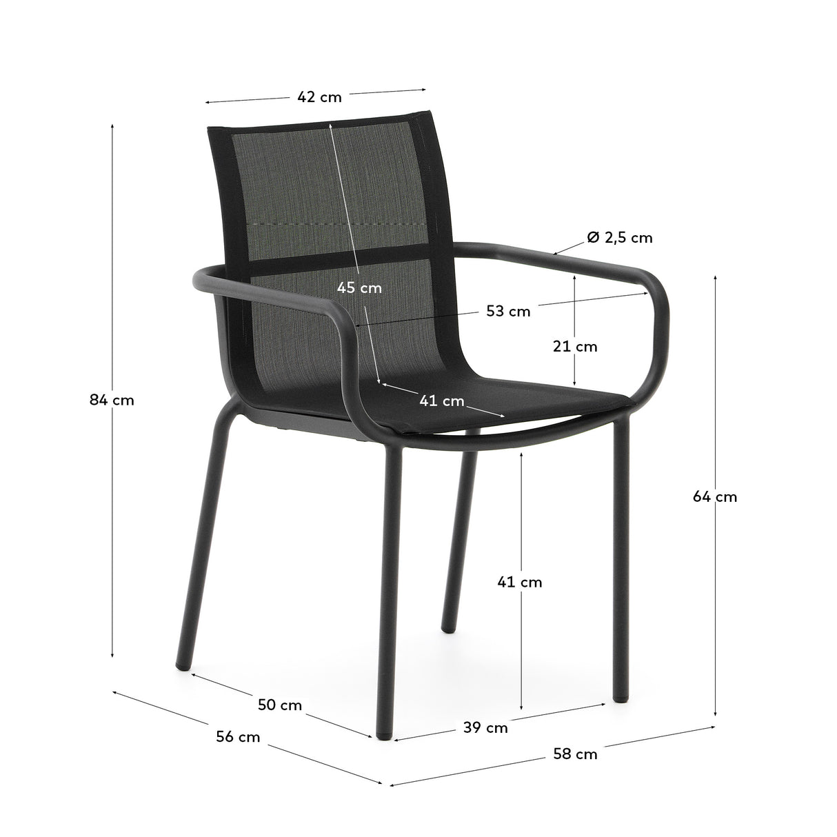 Galdana stapelbarer Gartenstuhl aus Aluminium mit dunkelgrauem Finish - ZEN ZONE Furniture