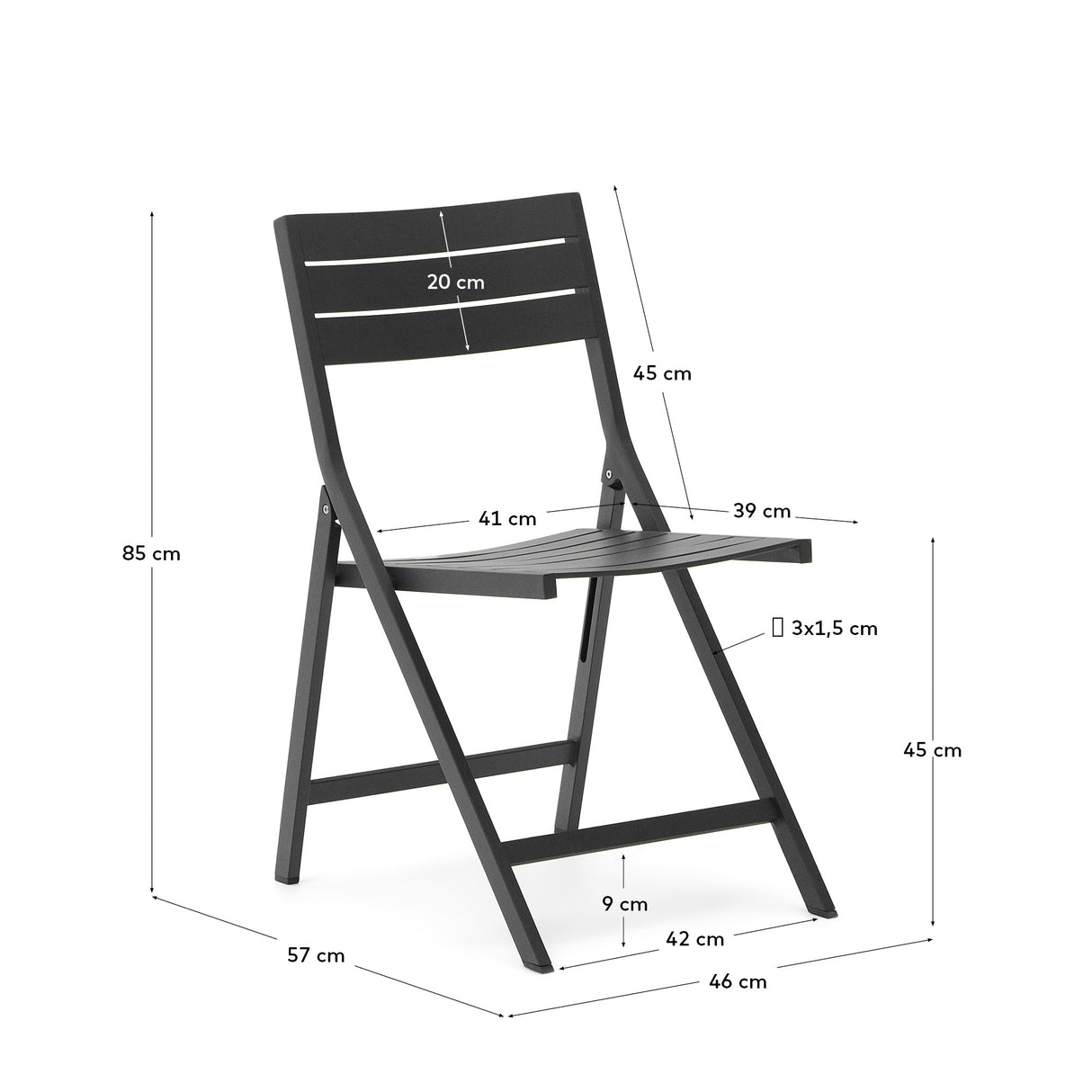 Faltbarer GartenstuhlTorreta aus Aluminium mit dunkelgrauem Finish - ZEN ZONE Furniture