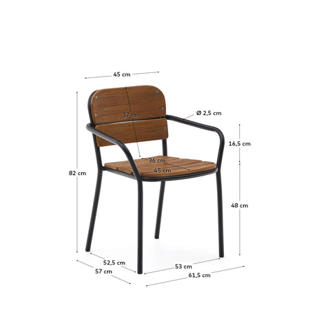 Algueret Stuhl - Massives Eukalyptusholz mit natürlichem Finish und schwarzem Aluminium FSC 100% - ZEN ZONE Furniture