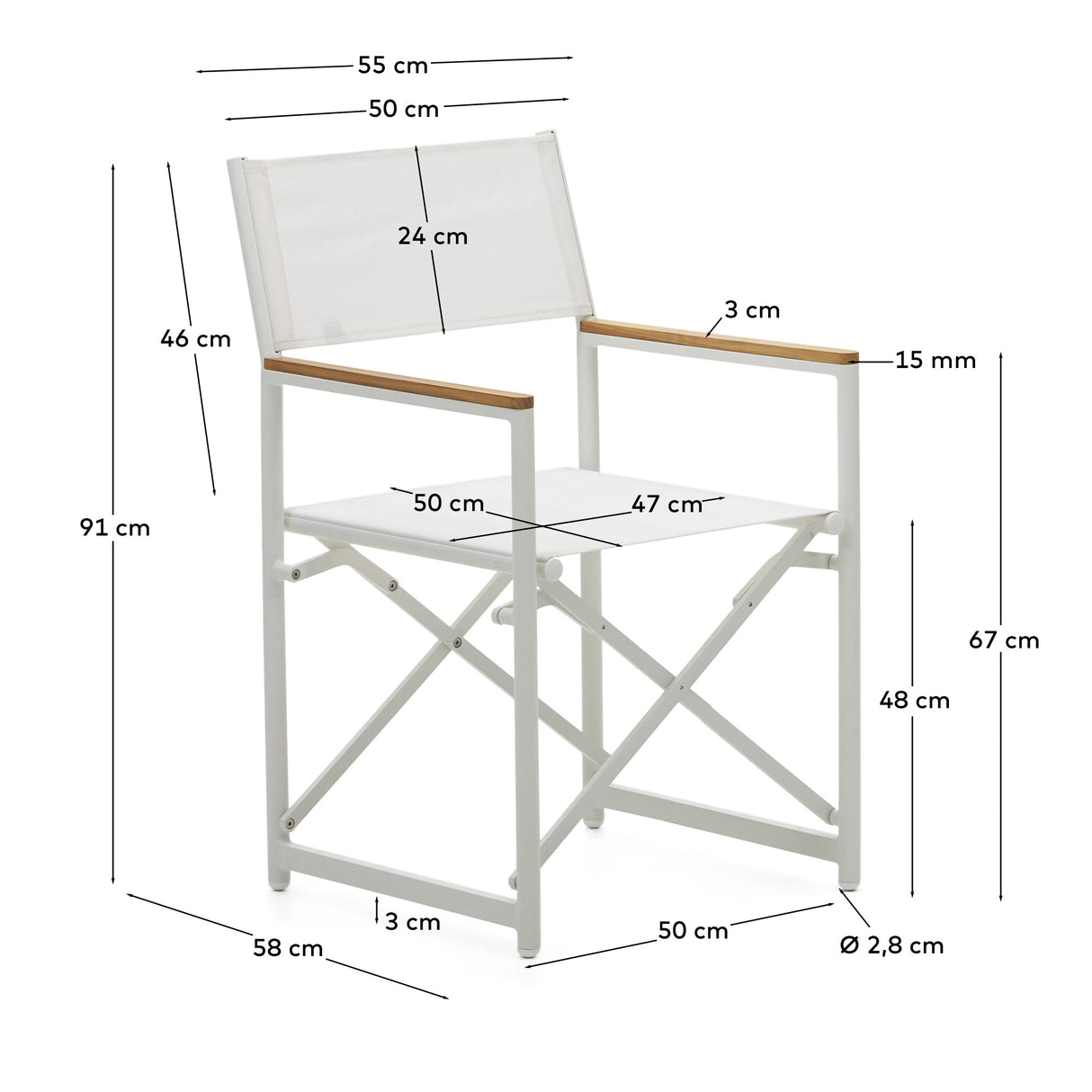 Llado Klappstuhl 100% outdoor aus Aluminium in Weiß und massivem Teakholz - ZEN ZONE Furniture