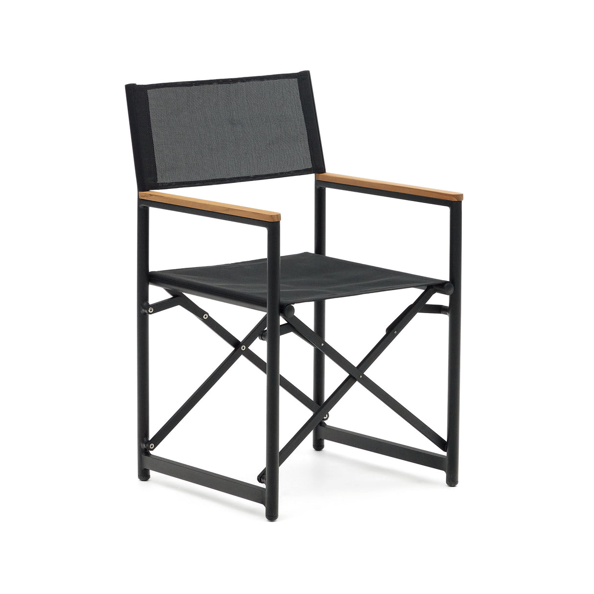 Llado Klappstuhl 100% outdoor aus Aluminium in Schwarz und massivem Teakholz - ZEN ZONE Furniture