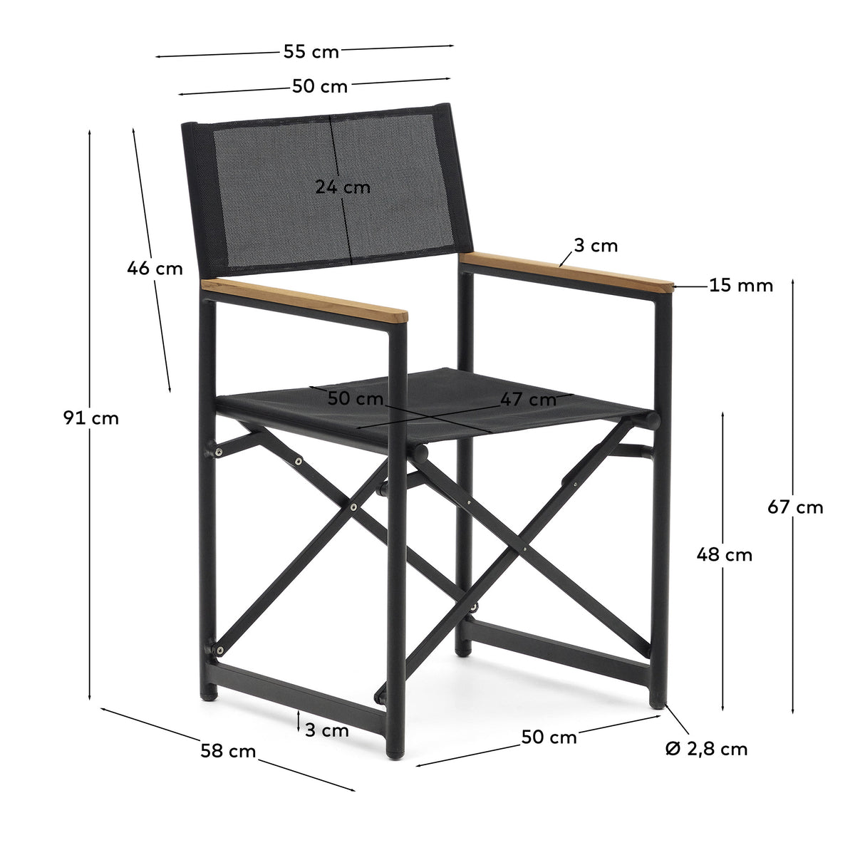 Llado Klappstuhl 100% outdoor aus Aluminium in Schwarz und massivem Teakholz - ZEN ZONE Furniture