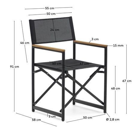 Llado Klappstuhl 100% outdoor aus Aluminium in Schwarz und massivem Teakholz - ZEN ZONE Furniture