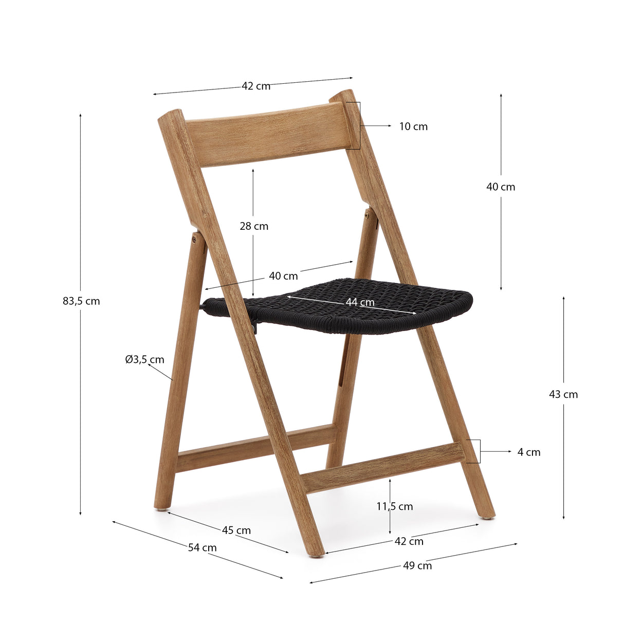 Klappstuhl Dandara aus Akazienmassivholz und einer Stahlstruktur mit geflochtener Sitzfläche in schwarz FSC 100% - ZEN ZONE Furniture