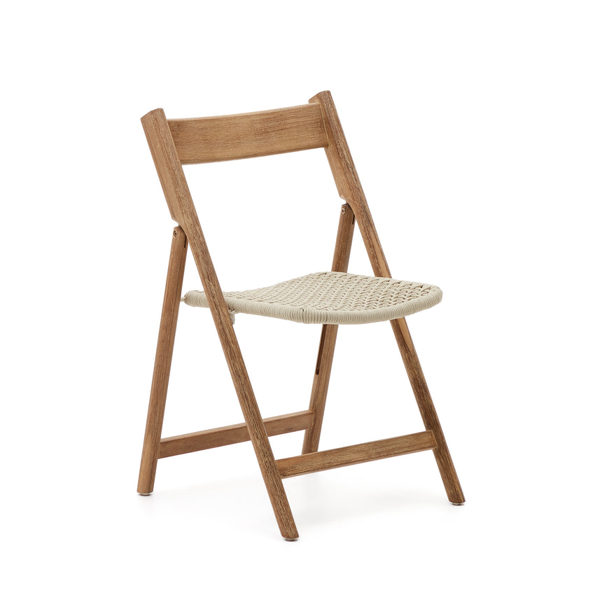 Klappstuhl Dandara aus Akazienmassivholz und einer Stahlstruktur mit geflochtener Sitzfläche in Weiß FSC 100% - ZEN ZONE Furniture