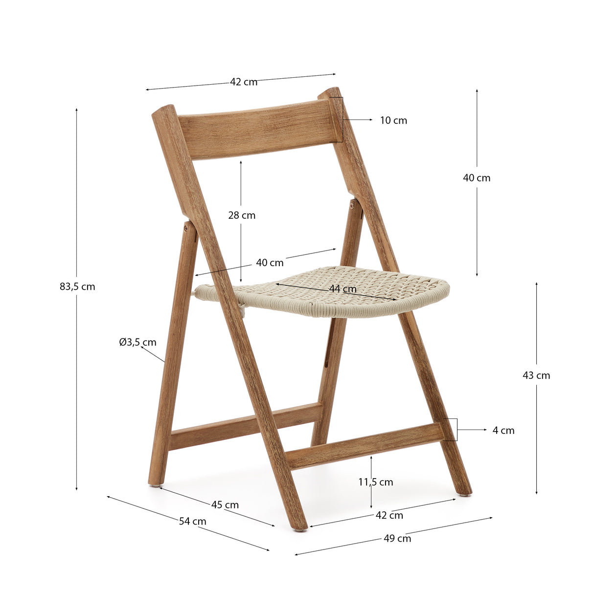 Klappstuhl Dandara aus Akazienmassivholz und einer Stahlstruktur mit geflochtener Sitzfläche in Weiß FSC 100% - ZEN ZONE Furniture