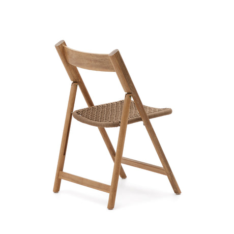 Klappstuhl Dandara aus Akazienmassivholz und einer Stahlstruktur mit geflochtener Sitzfläche in beige FSC 100% - ZEN ZONE Furniture