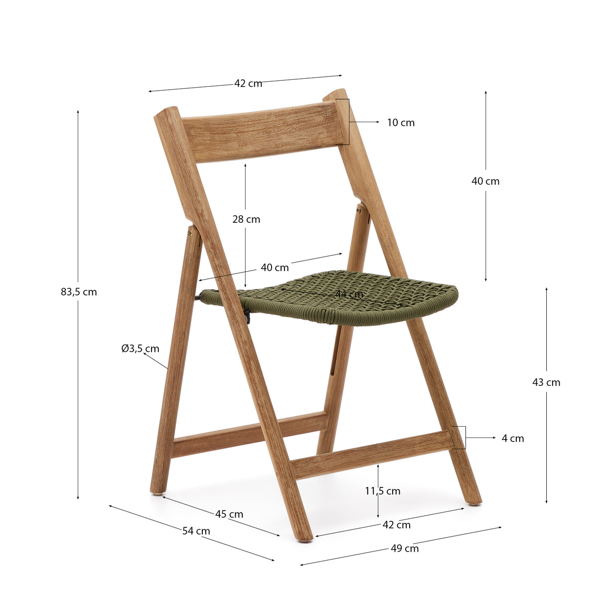 Klappstuhl Dandara aus Akazienmassivholz und einer Stahlstruktur mit geflochtener Sitzfläche in grün FSC 100% - ZEN ZONE Furniture