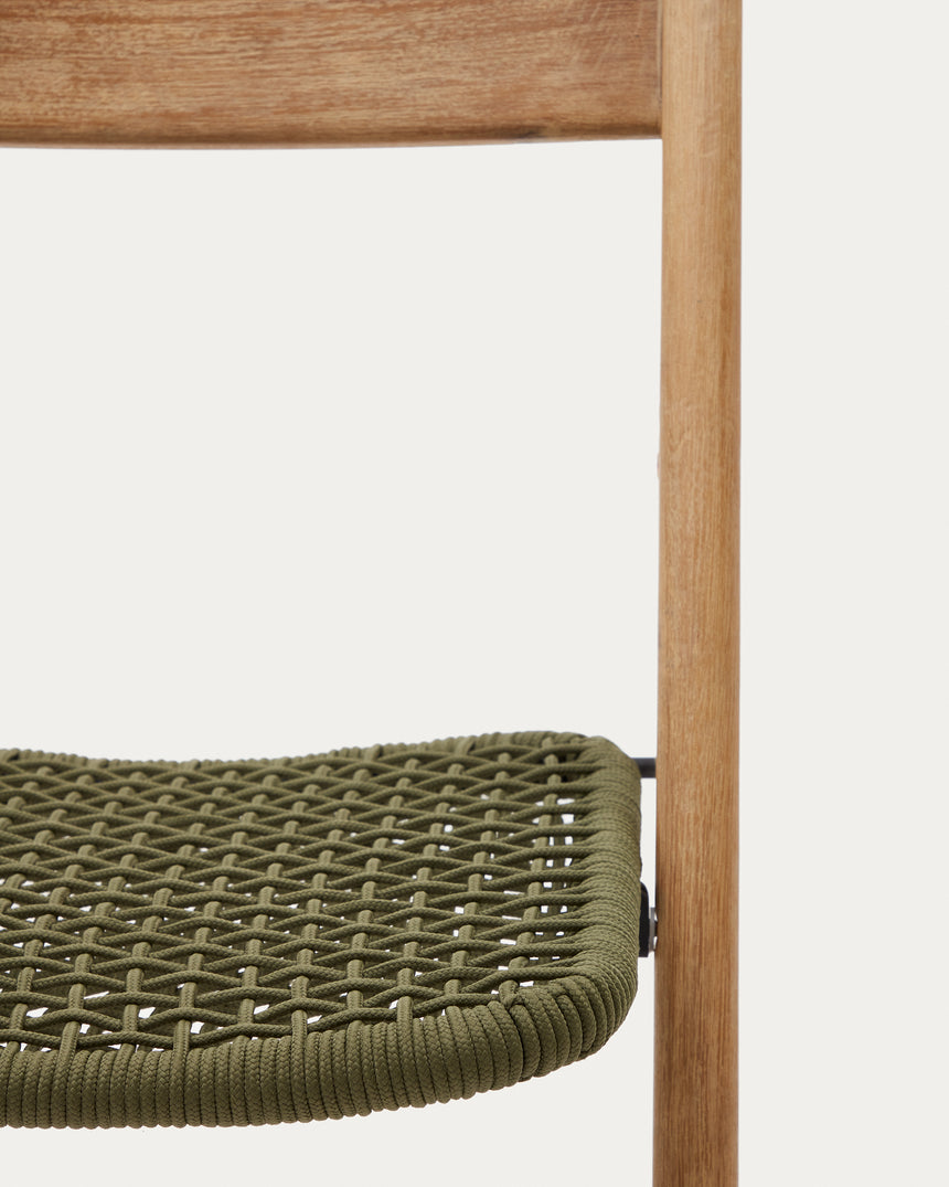 Klappstuhl Dandara aus Akazienmassivholz und einer Stahlstruktur mit geflochtener Sitzfläche in grün FSC 100% - ZEN ZONE Furniture