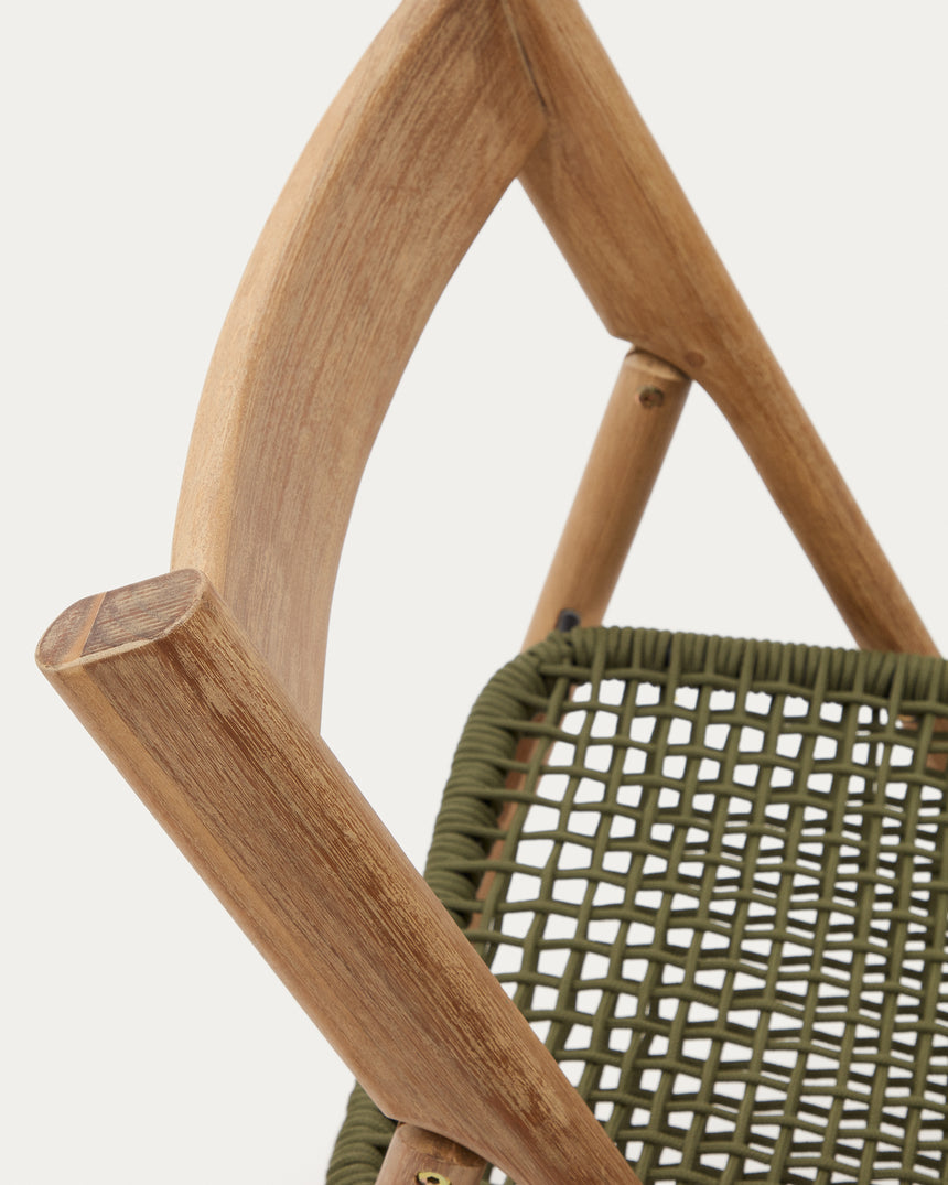 Klappstuhl Dandara aus Akazienmassivholz und einer Stahlstruktur mit geflochtener Sitzfläche in grün FSC 100% - ZEN ZONE Furniture