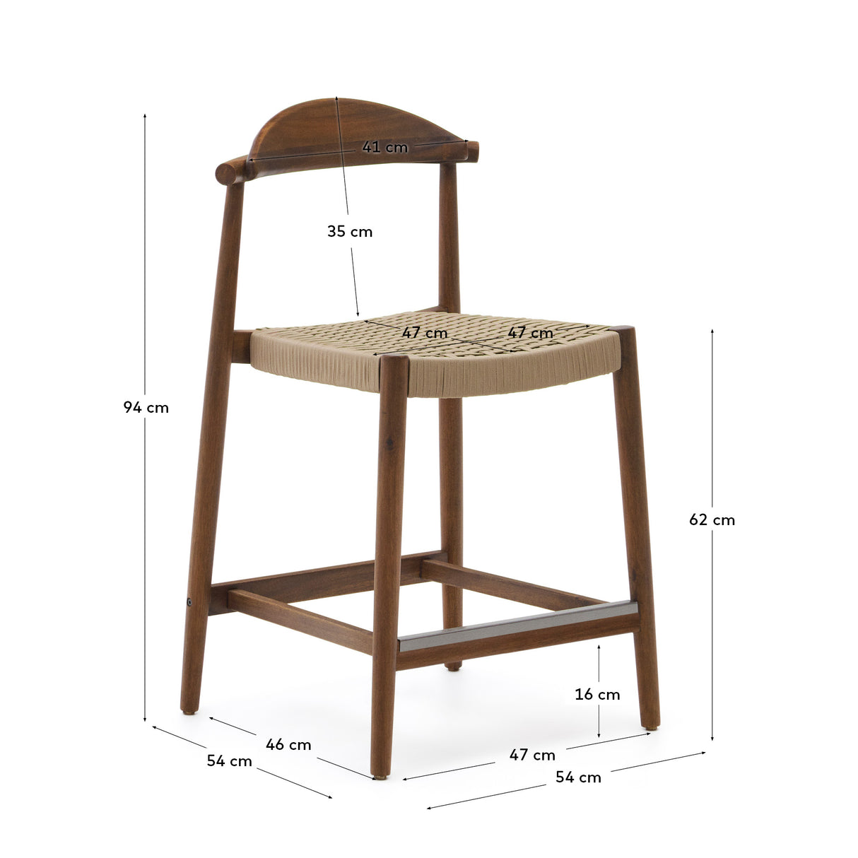 Nina Hocker massives Akazienholz nussbaumfarbenes Finish Seil beige Höhe 62 cm FSC 100% - ZEN ZONE Furniture