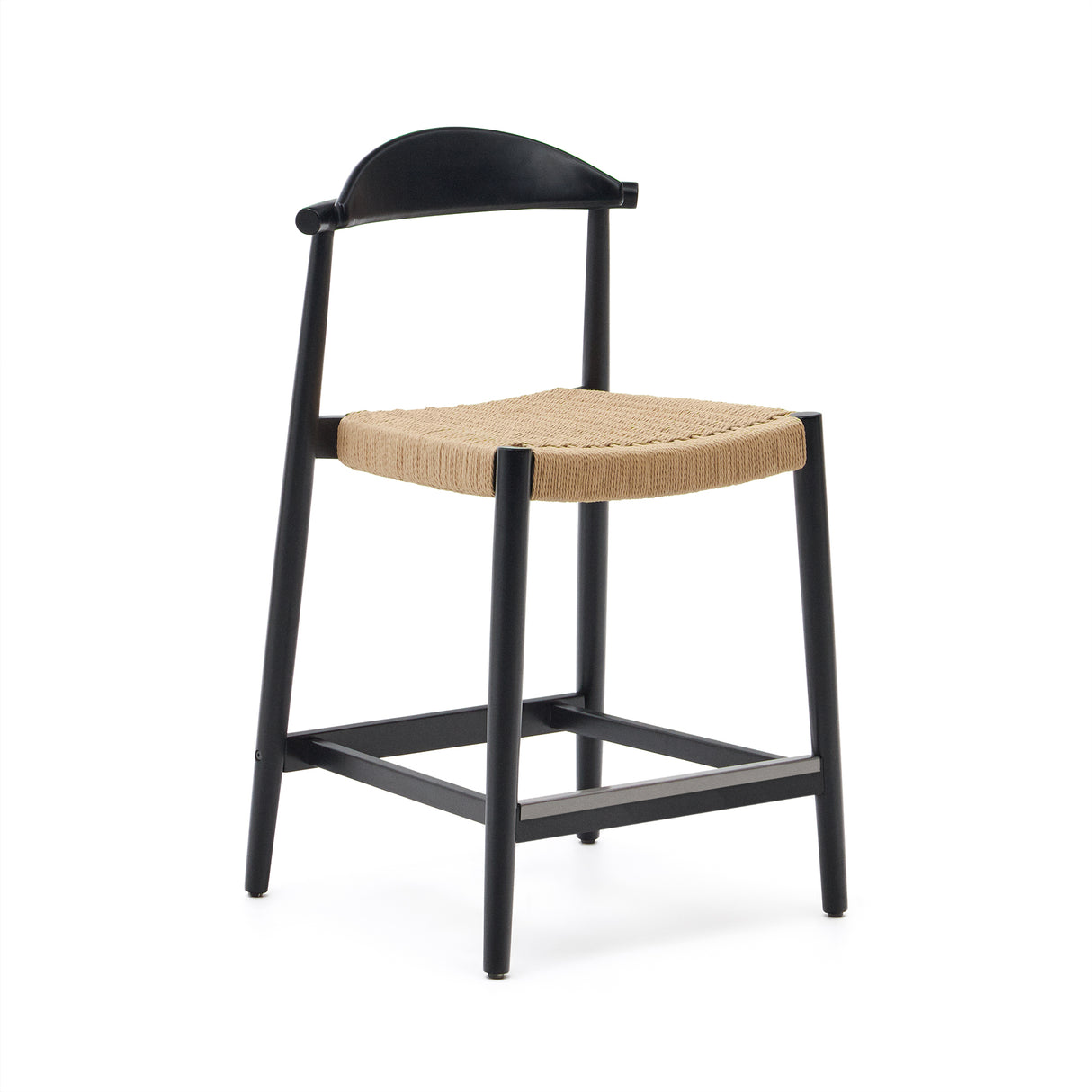 Nina Hocker aus massivem Akazienholz schwarzes Finish und Seil beige Höhe 62 cm FSC 100% - ZEN ZONE Furniture