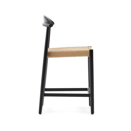 Nina Hocker aus massivem Akazienholz schwarzes Finish und Seil beige Höhe 62 cm FSC 100% - ZEN ZONE Furniture