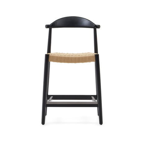 Nina Hocker aus massivem Akazienholz schwarzes Finish und Seil beige Höhe 62 cm FSC 100% - ZEN ZONE Furniture