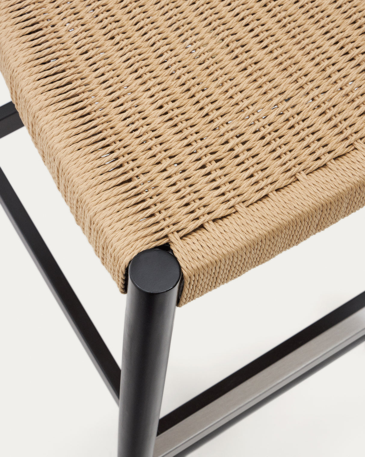 Nina Hocker aus massivem Akazienholz schwarzes Finish und Seil beige Höhe 62 cm FSC 100% - ZEN ZONE Furniture