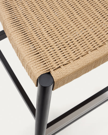 Nina Hocker aus massivem Akazienholz schwarzes Finish und Seil beige Höhe 62 cm FSC 100% - ZEN ZONE Furniture