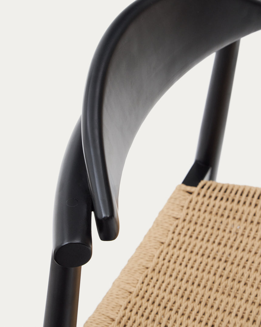 Nina Hocker aus massivem Akazienholz schwarzes Finish und Seil beige Höhe 62 cm FSC 100% - ZEN ZONE Furniture