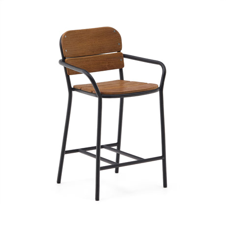 Algueret Hocker aus massivem Eukalyptusholz, Naturfinish, schwarzes Aluminium, 65 cm, FSC 100% - ZEN ZONE Furniture