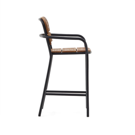 Algueret Hocker aus massivem Eukalyptusholz, Naturfinish, schwarzes Aluminium, 65 cm, FSC 100% - ZEN ZONE Furniture