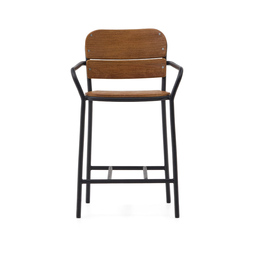 Algueret Hocker aus massivem Eukalyptusholz, Naturfinish, schwarzes Aluminium, 65 cm, FSC 100% - ZEN ZONE Furniture