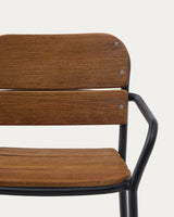 Algueret Hocker aus massivem Eukalyptusholz, Naturfinish, schwarzes Aluminium, 65 cm, FSC 100% - ZEN ZONE Furniture