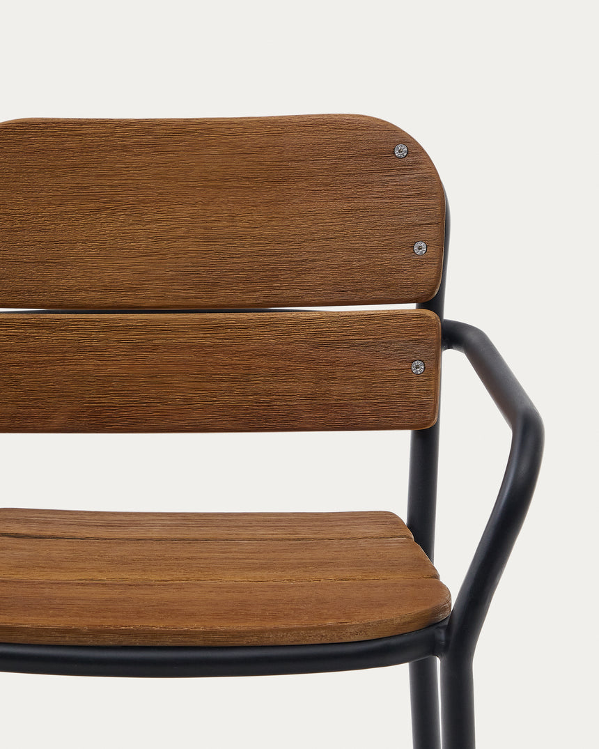 Algueret Hocker aus massivem Eukalyptusholz, Naturfinish, schwarzes Aluminium, 65 cm, FSC 100% - ZEN ZONE Furniture