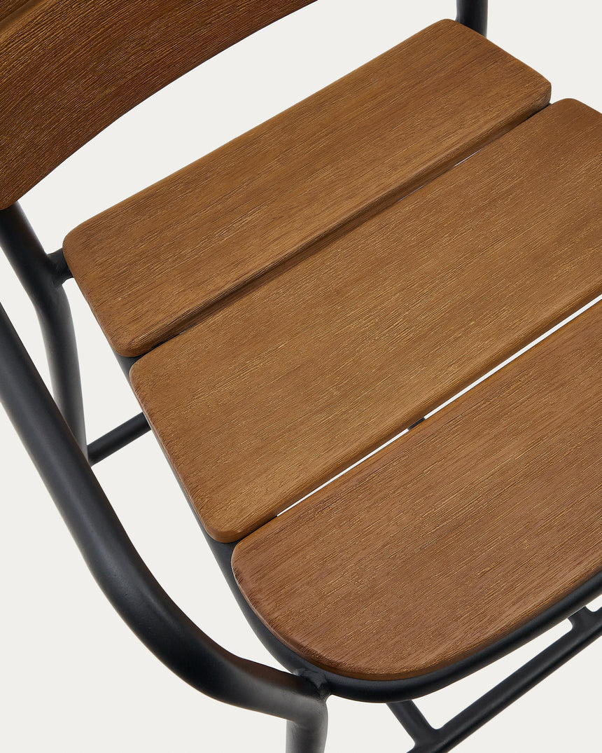 Algueret Hocker aus massivem Eukalyptusholz, Naturfinish, schwarzes Aluminium, 65 cm, FSC 100% - ZEN ZONE Furniture