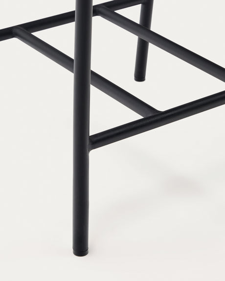 Algueret Hocker aus massivem Eukalyptusholz, Naturfinish, schwarzes Aluminium, 65 cm, FSC 100% - ZEN ZONE Furniture