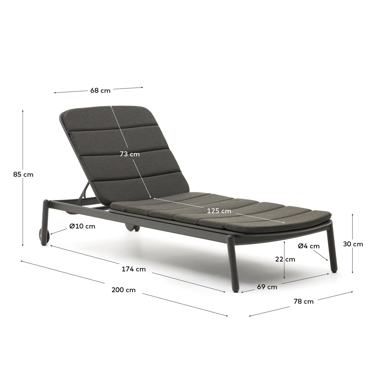 Marcona Sonnenliege für den Außenbereich aus Aluminium mit schwarzer Lackierung. - ZEN ZONE Furniture