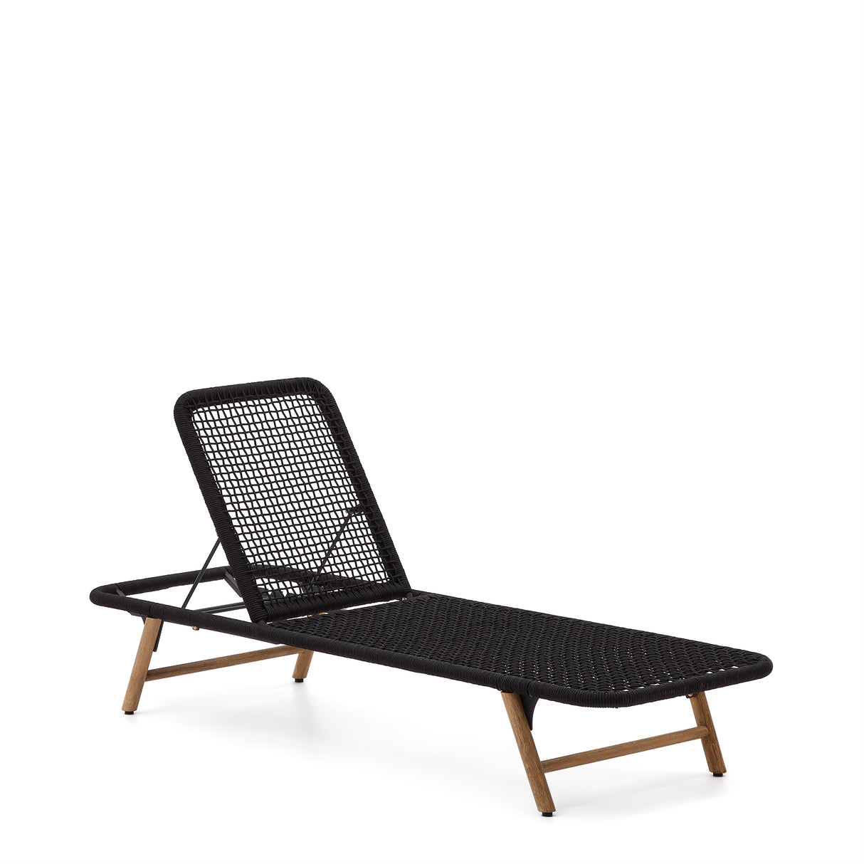 Dandara Sonnenliege mit Stahlstruktur, schwarzem Flechtwerk und Füßen aus massivem Akazien - ZEN ZONE Furniture