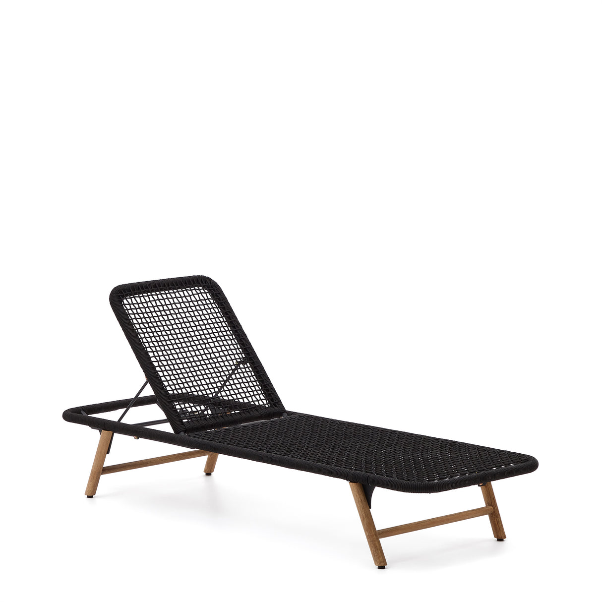 Dandara Sonnenliege mit Stahlstruktur, schwarzem Flechtwerk und Füßen aus massivem Akazien - ZEN ZONE Furniture