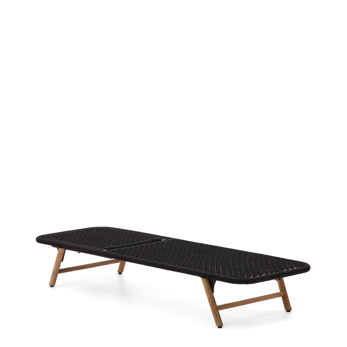 Dandara Sonnenliege mit Stahlstruktur, schwarzem Flechtwerk und Füßen aus massivem Akazien - ZEN ZONE Furniture