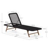 Dandara Sonnenliege mit Stahlstruktur, schwarzem Flechtwerk und Füßen aus massivem Akazien - ZEN ZONE Furniture