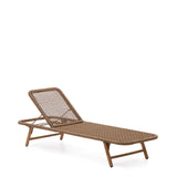 Dandara Sonnenliege mit Stahlstruktur, beigem Flechtwerk und Füßen aus massivem Akazienhol - ZEN ZONE Furniture