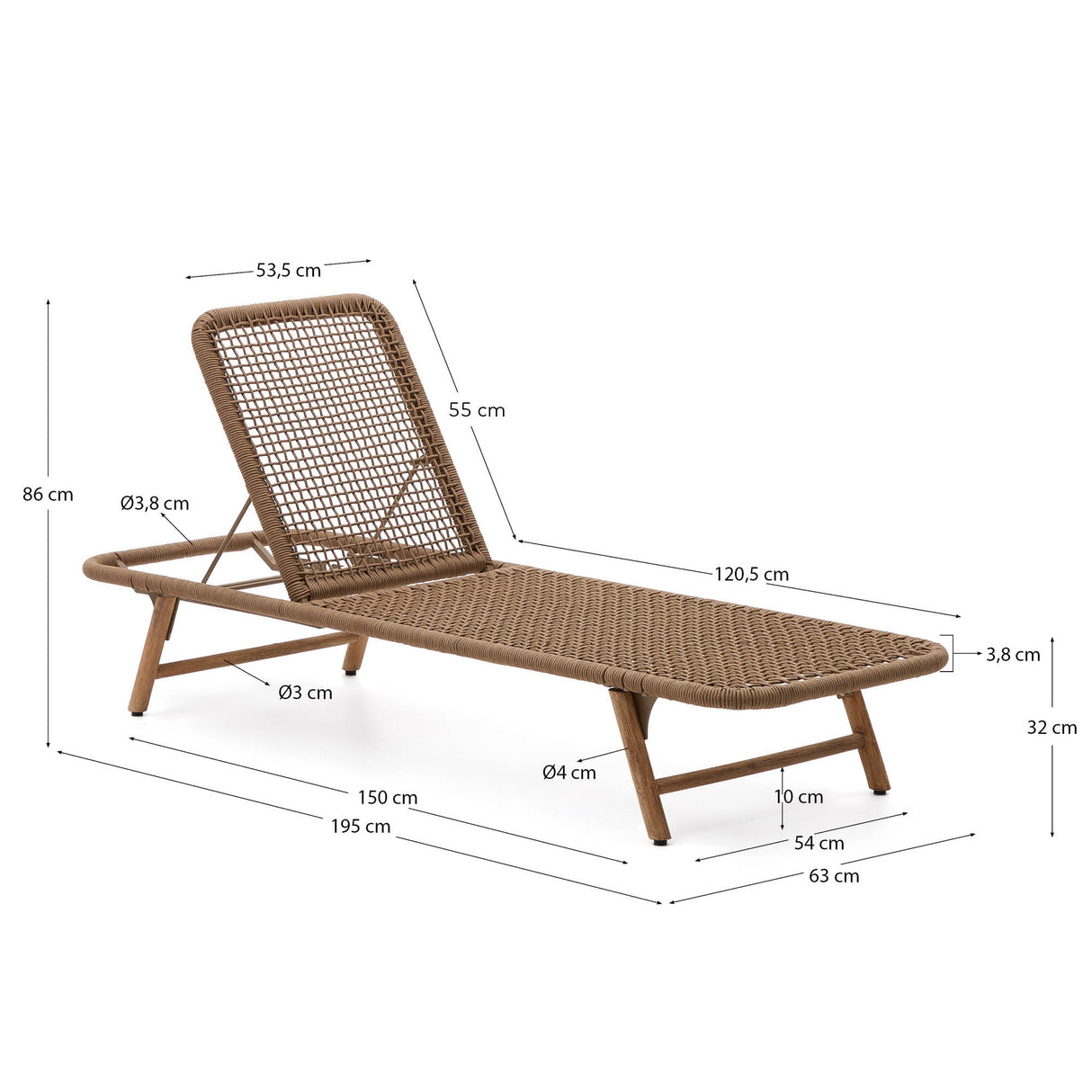 Dandara Sonnenliege mit Stahlstruktur, beigem Flechtwerk und Füßen aus massivem Akazienhol - ZEN ZONE Furniture