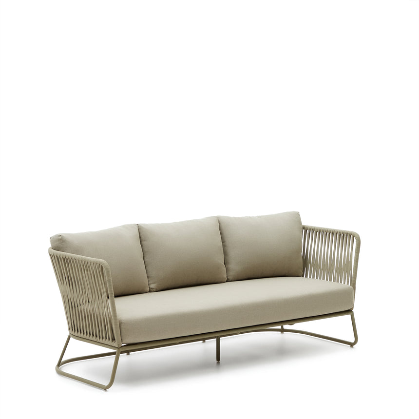 Sacona 3-Sitzer-Sofa für den Außenbereich mit Flechtwerk und verzinktem Stahl, grün, 192 cm - ZEN ZONE Furniture