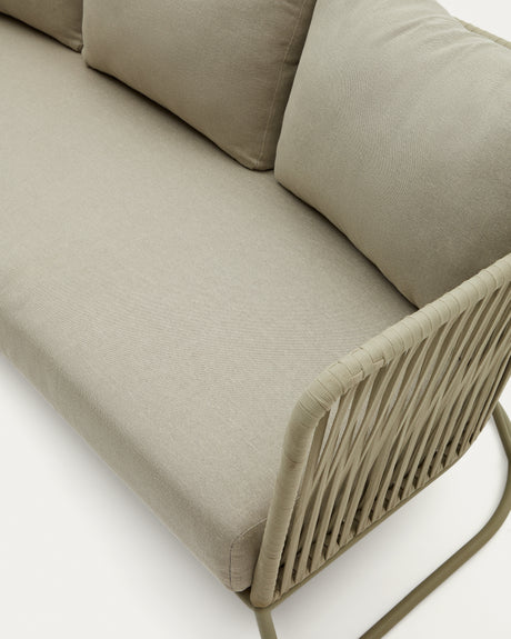 Sacona 3-Sitzer-Sofa für den Außenbereich mit Flechtwerk und verzinktem Stahl, grün, 192 cm - ZEN ZONE Furniture