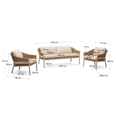 Pola stapelbares Set 2-Sitzer-Sofa + 2 Sesseln massiver Eukalyptus Kunstrattan 100% FSC - ZEN ZONE Furniture