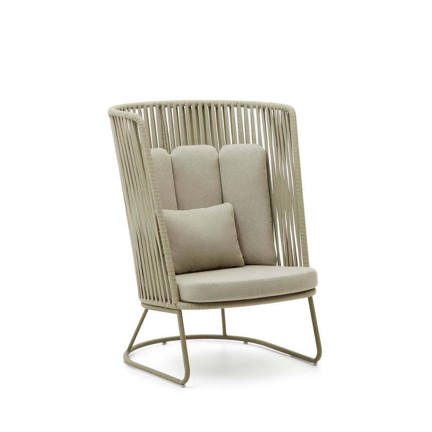 Sacona Sessel mit hoher Rückenlehne für den Außenbereich mit Flechtwerk und verzinktem Stahl, grün - ZEN ZONE Furniture