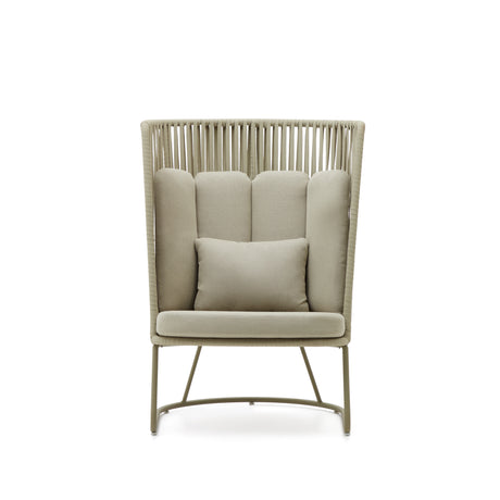 Sacona Sessel mit hoher Rückenlehne für den Außenbereich mit Flechtwerk und verzinktem Stahl, grün - ZEN ZONE Furniture